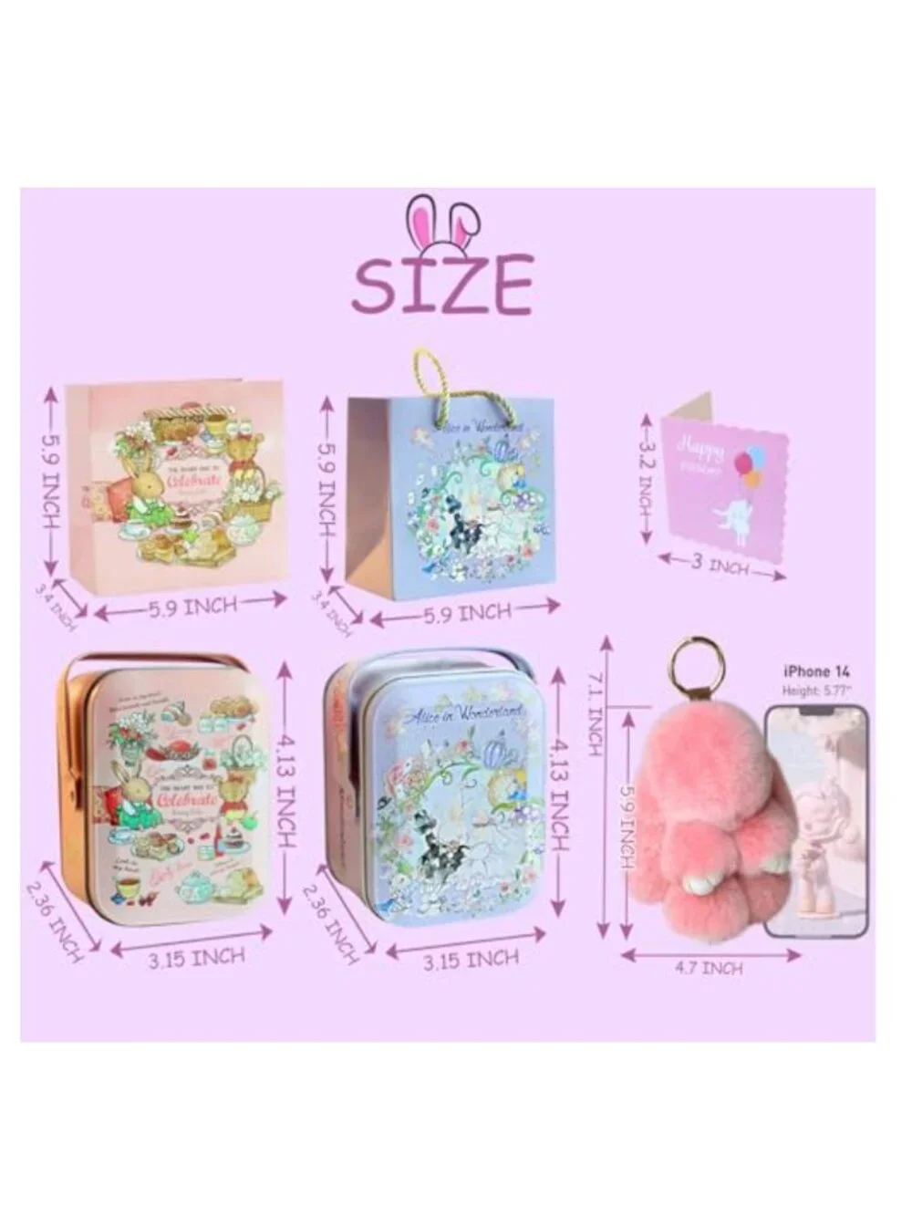 MINGRI Soft Bunny Keychain with Tin, Cute Graduation Plush Gift Teacher